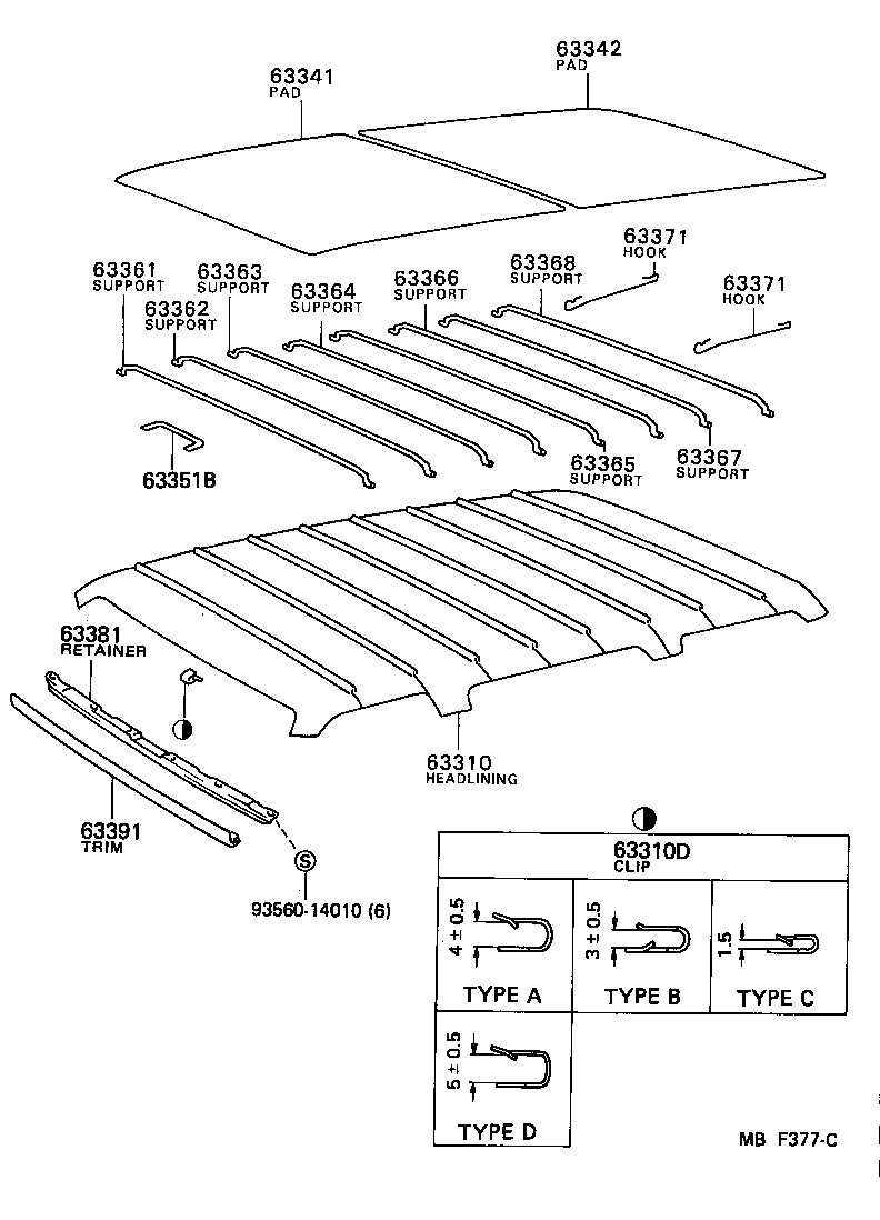Toyota 63342-87007 PAD, ROOF SILENCER, NO.1