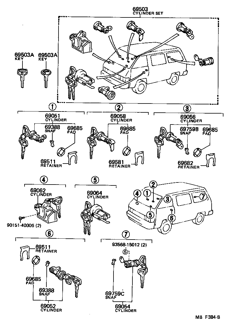 Toyota 69005-28100 CYLINDER SET, LOCK