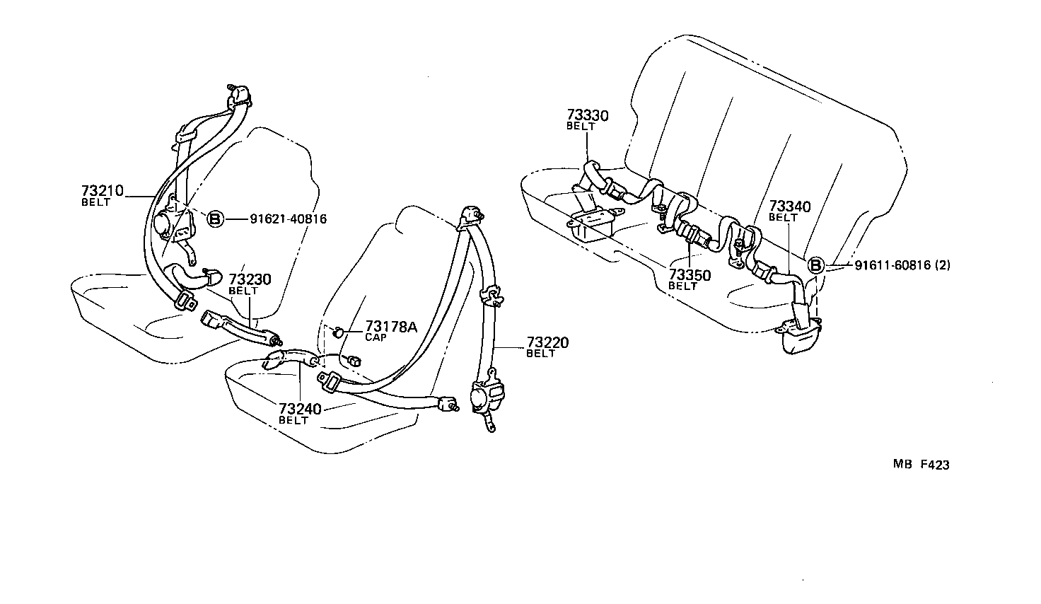 73340-12100-06 BELT ASSY, REAR SEAT LAP TYPE, LH product image