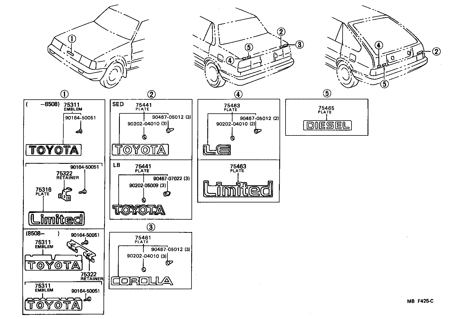 Toyota 75441-12340 PLATE, REAR NAME, NO.1