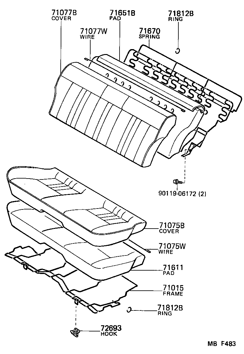 71202-12100 FRAME SUB-ASSY, REAR SEAT BACK, RH product image