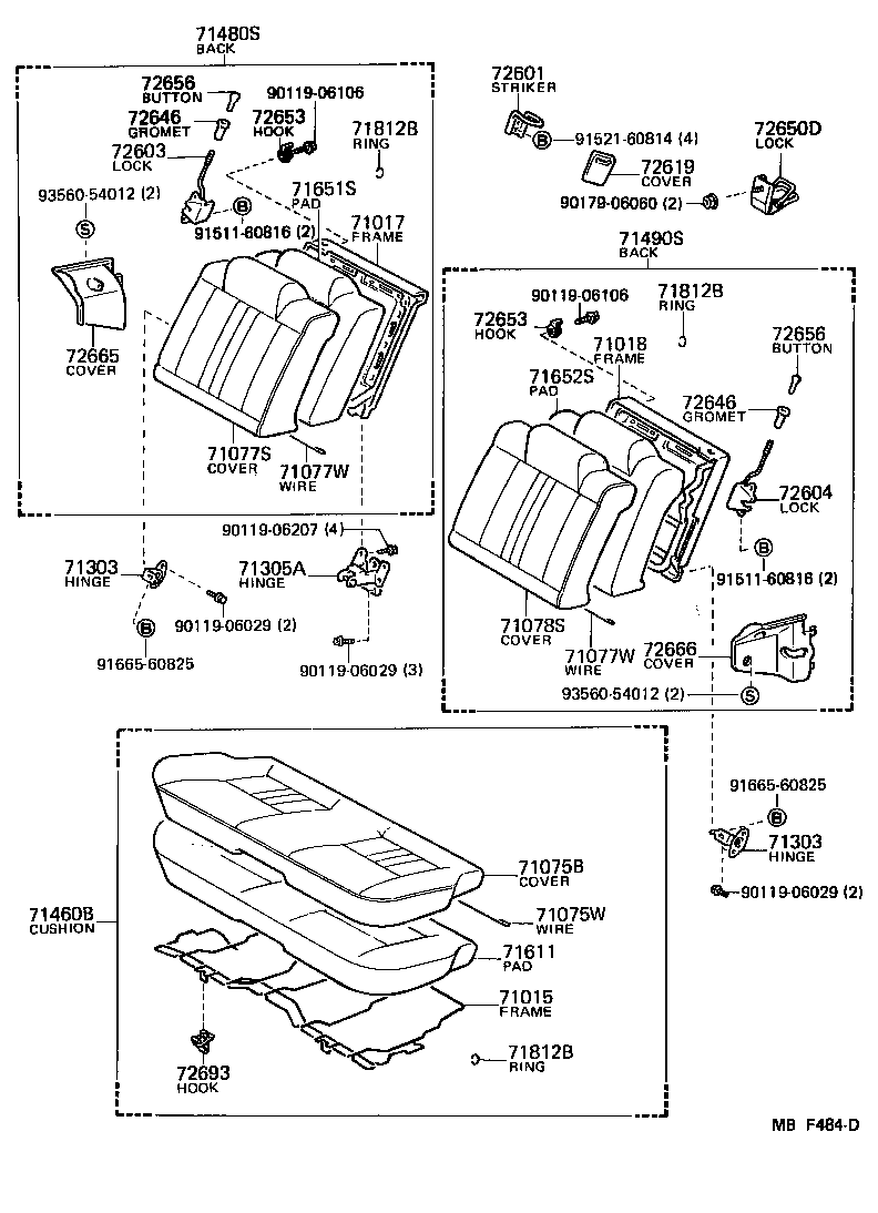 Toyota 71305-12050 HINGE SUB-ASSY, REAR SEAT BACK, CENTER