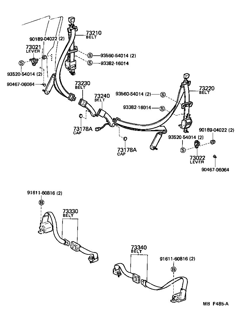 Toyota 73230-12230-03 BELT ASSY, FRONT SEAT INNER, RH