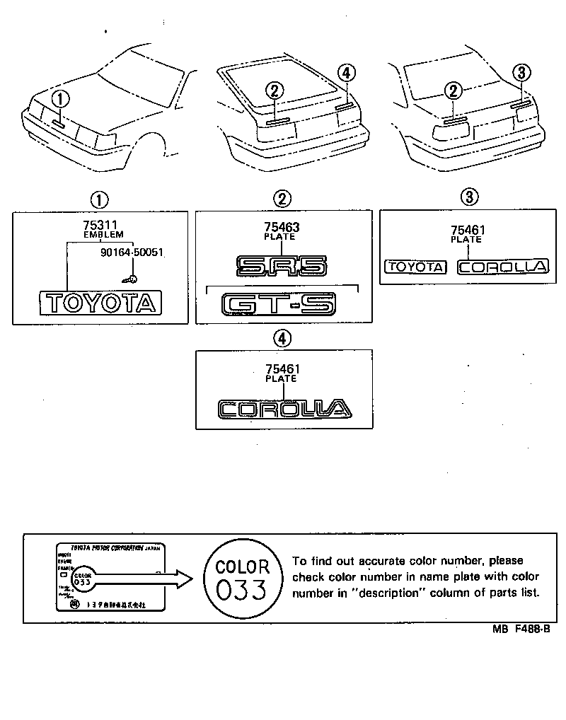 Toyota 75443-12721-03 PLATE, REAR NAME, NO.4 (GRADE MARK)