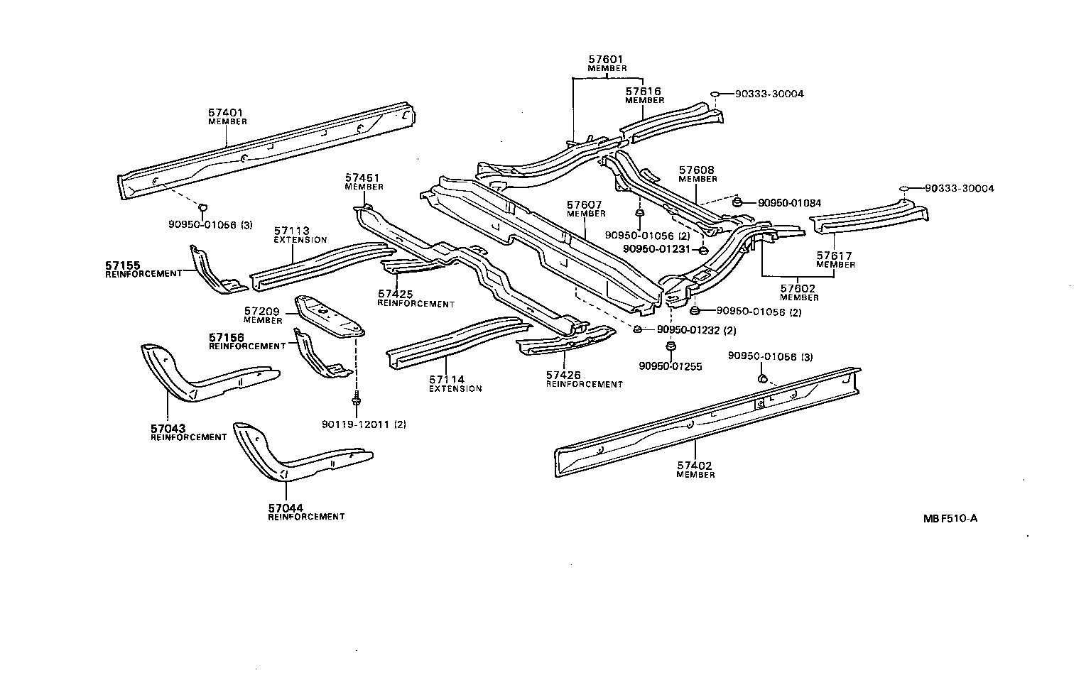 57155-16010 REINFORCEMENT, FRONT SIDE MEMBER, NO.3, RH product image