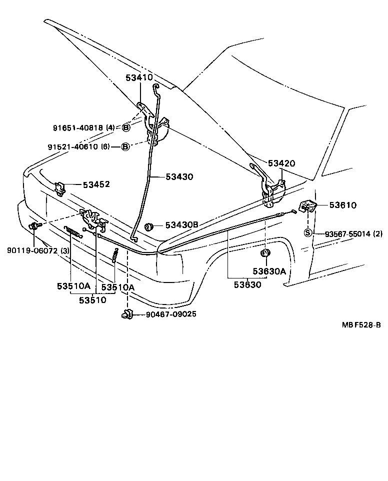 Toyota 53630-89110 CABLE ASSY, HOOD LOCK CONTROL
