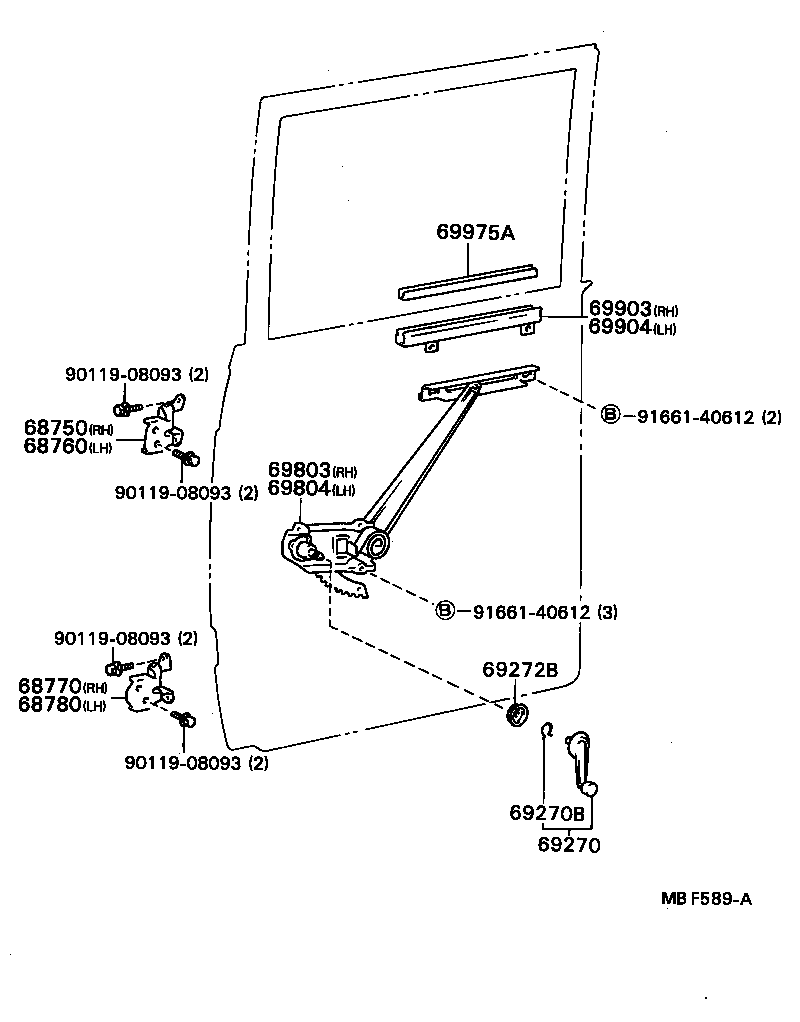 69803-89102 REGULATOR SUB-ASSY, REAR DOOR WINDOW, RH product image