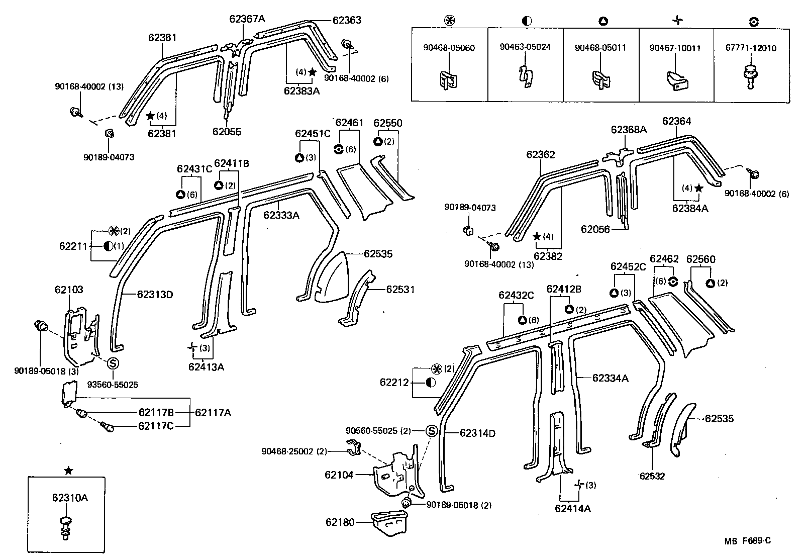 62056-30010 RETAINER SUB-ASSY, CENTER PILLAR WEATHERSTRIP, LH product image