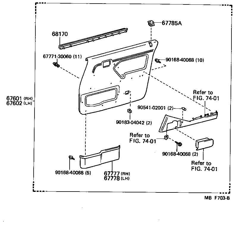 67401-30140 FRAME SUB-ASSY, FRONT DOOR, FRONT LOWER RH product image