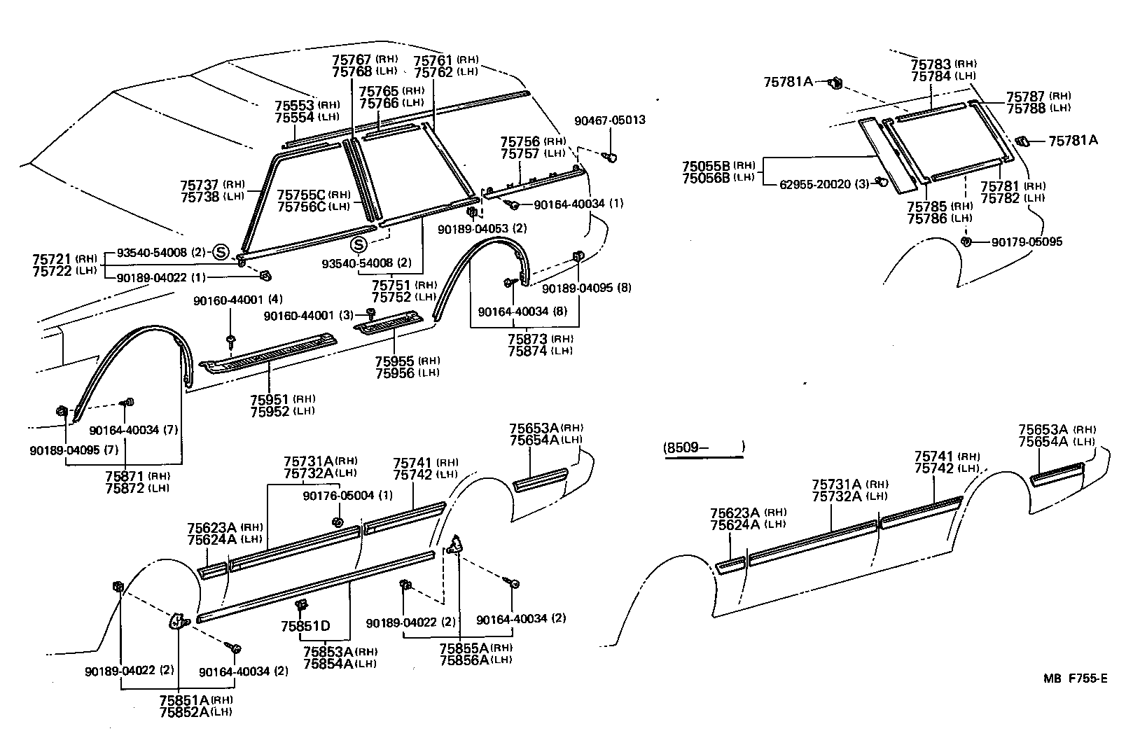 75740-30130 MOULDING, REAR DOOR BELT, LH product image