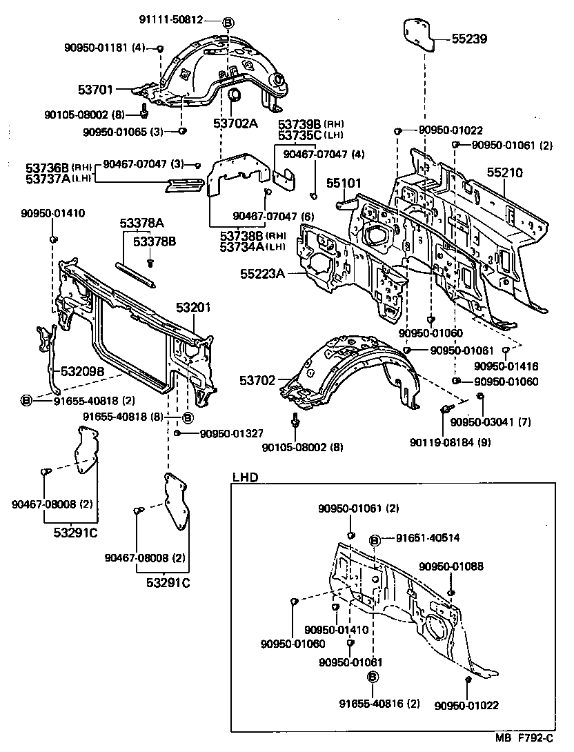 53701-30560 APRON SUB-ASSY, FRONT FENDER, RH product image
