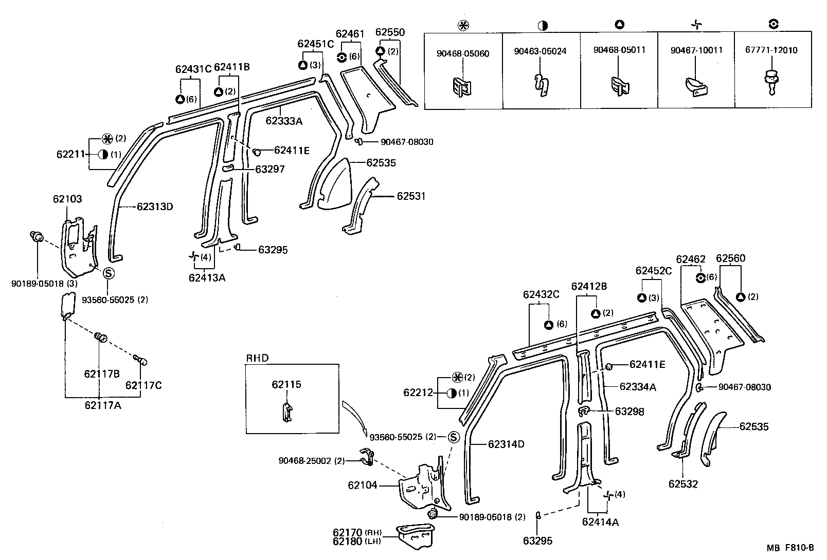62056-30010 RETAINER SUB-ASSY, CENTER PILLAR WEATHERSTRIP, LH product image