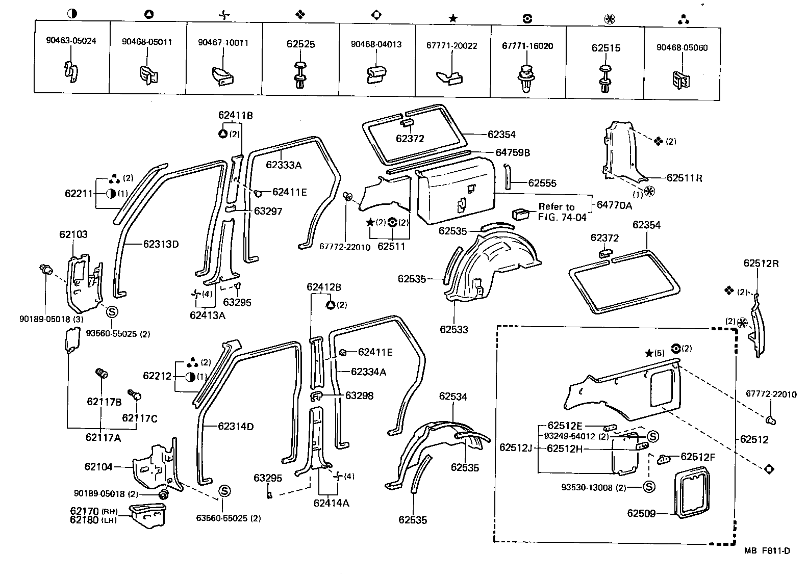62056-30010 RETAINER SUB-ASSY, CENTER PILLAR WEATHERSTRIP, LH product image