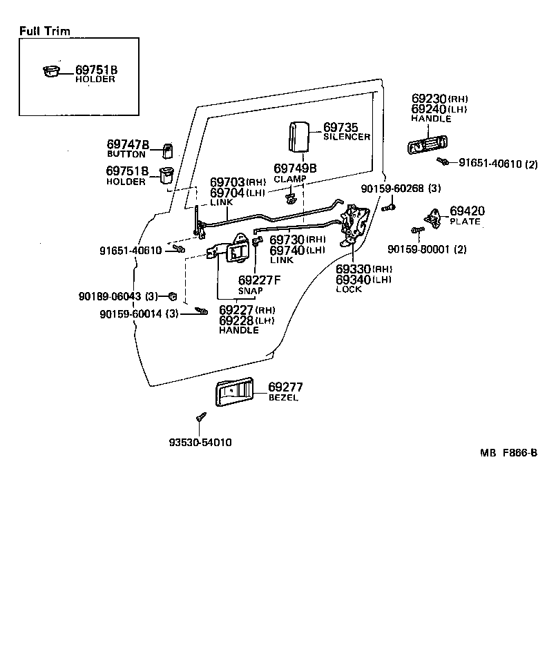 Toyota 69230-90A00 HANDLE ASSY, REAR DOOR OUTSIDE, RH