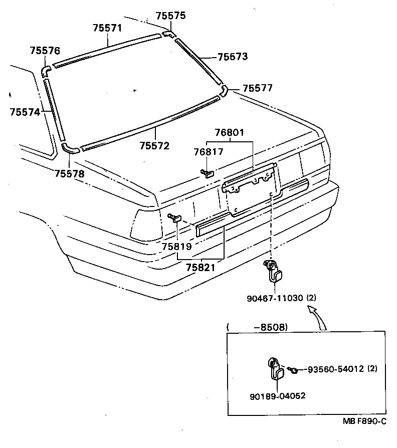 75571-20180 MOULDING, BACK WINDOW, OUTSIDE UPPER product image