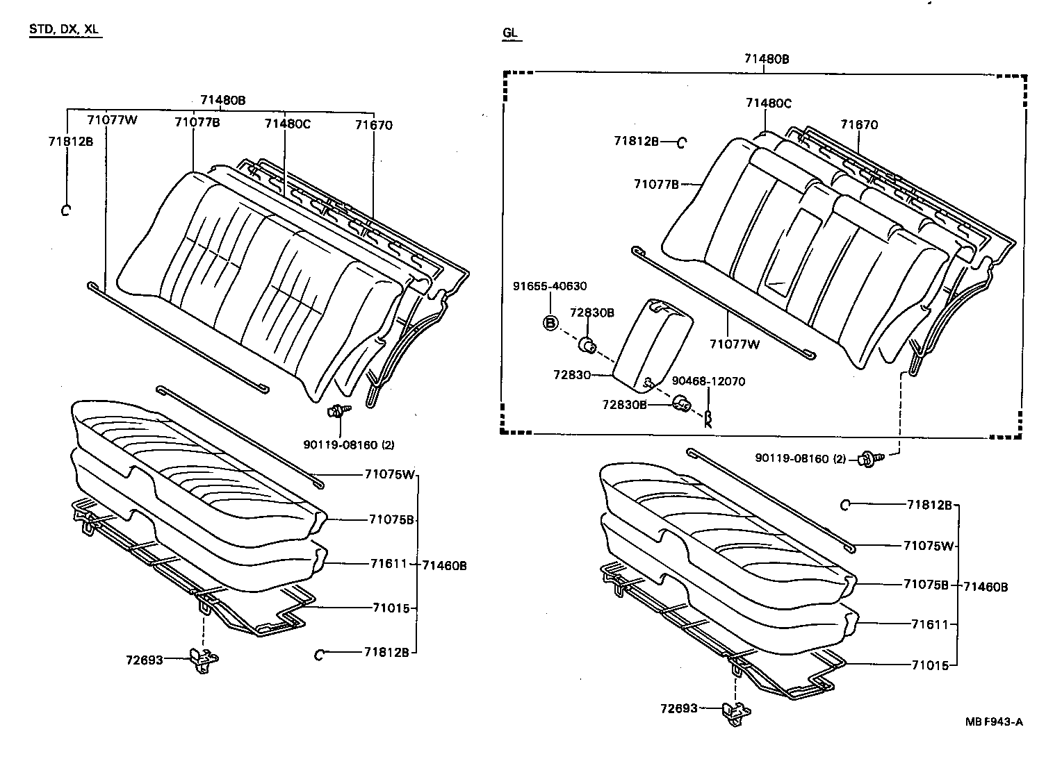 71015-20170 FRAME SUB-ASSY, REAR SEAT CUSHION product image
