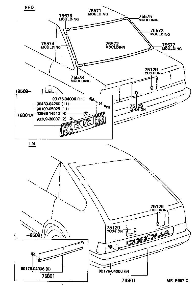 Toyota 76801-19125 GARNISH SUB-ASSY, BACK DOOR, OUTSIDE