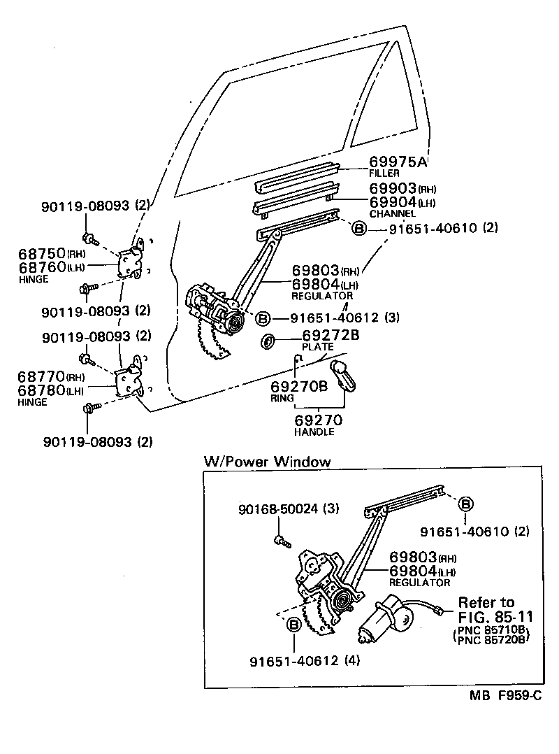 Toyota 69840-12120 REGULATOR SUB-ASSY, REAR DOOR WINDOW, LH