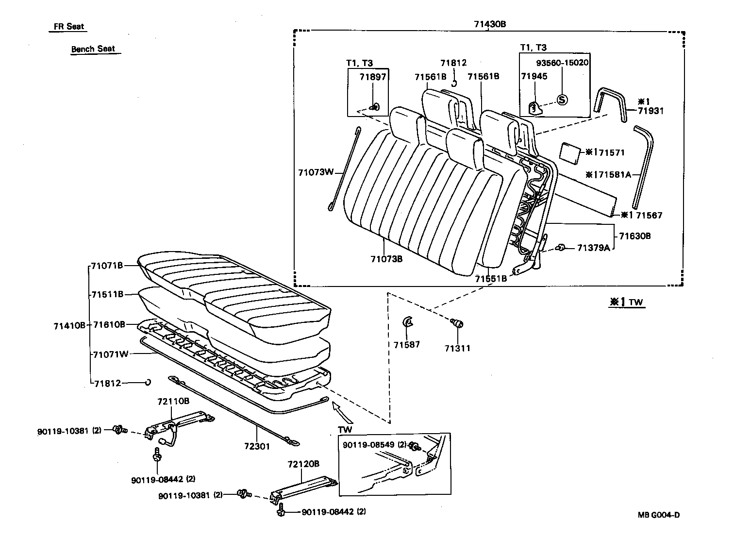 71015-89104 FRAME SUB-ASSY, REAR SEAT CUSHION, RH product image