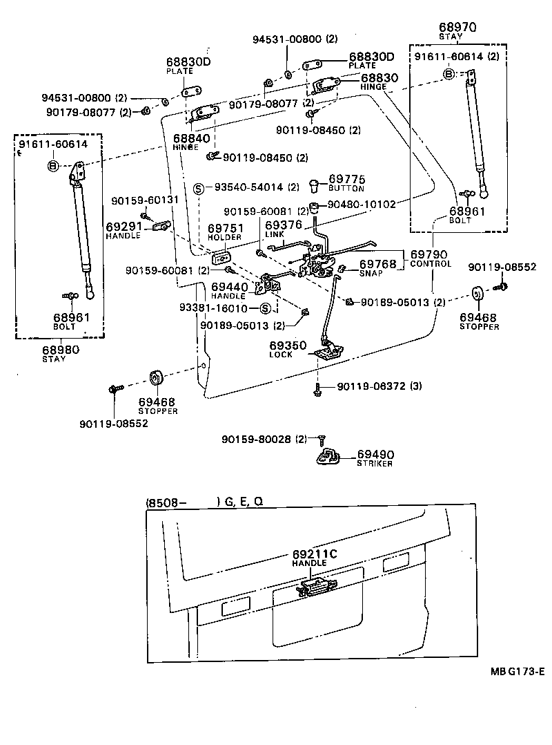 68950-29525 STAY ASSY, BACK DOOR, RH product image