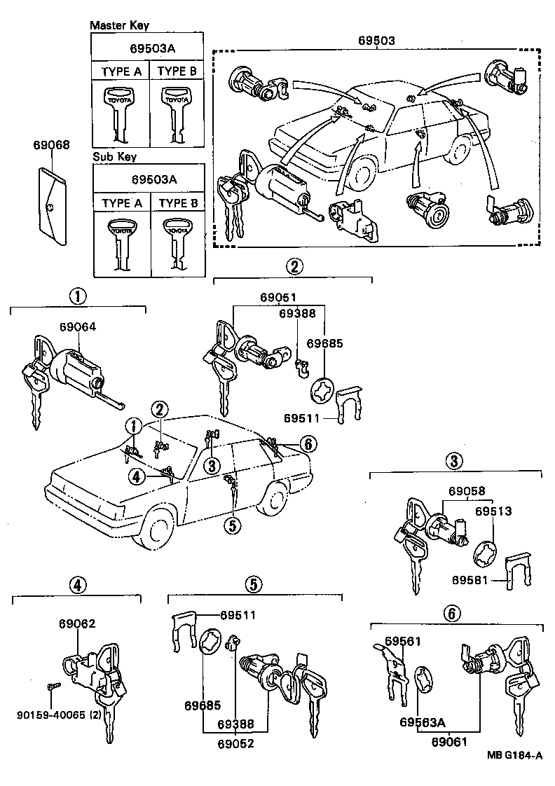 69052-32020 CYLINDER & KEY SET, DOOR LOCK, LH product image