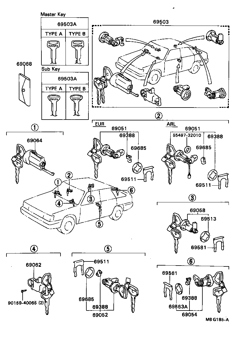 69052-32020 CYLINDER & KEY SET, DOOR LOCK, LH product image