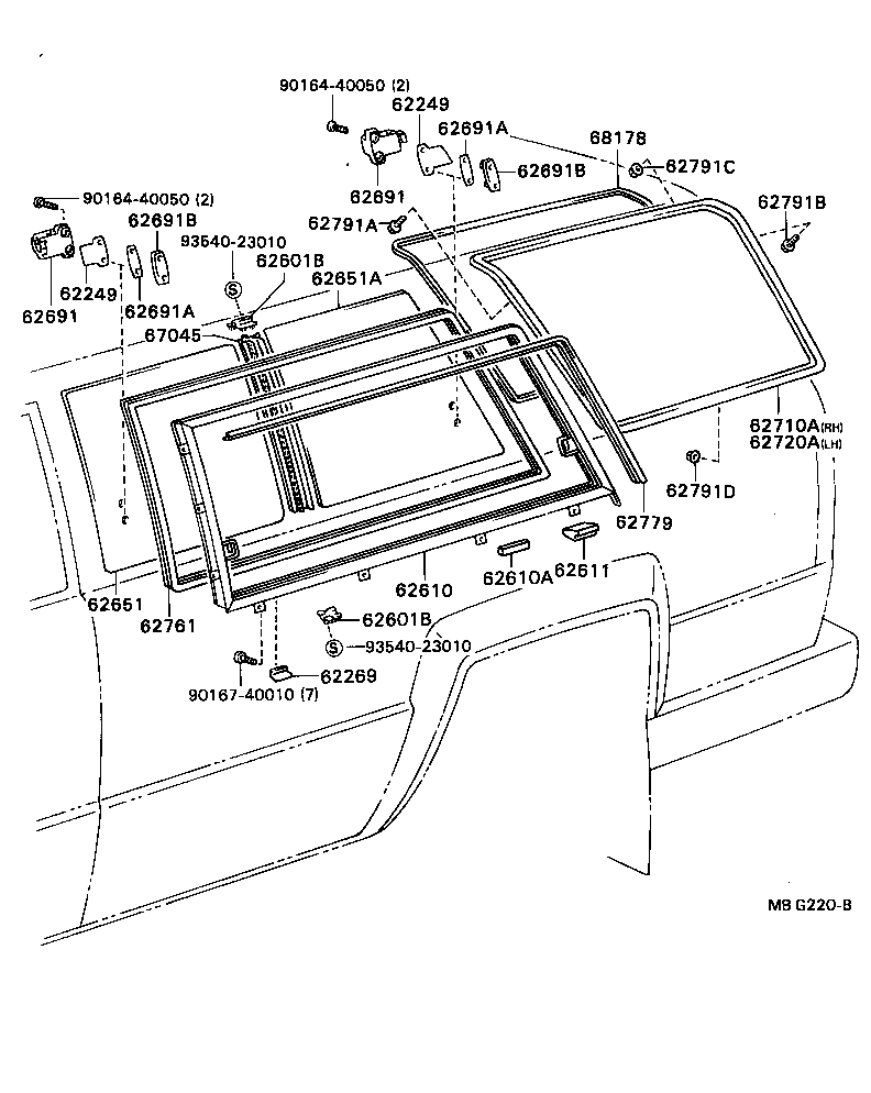 Toyota 62711-89103 GLASS, QUARTER WINDOW, RH