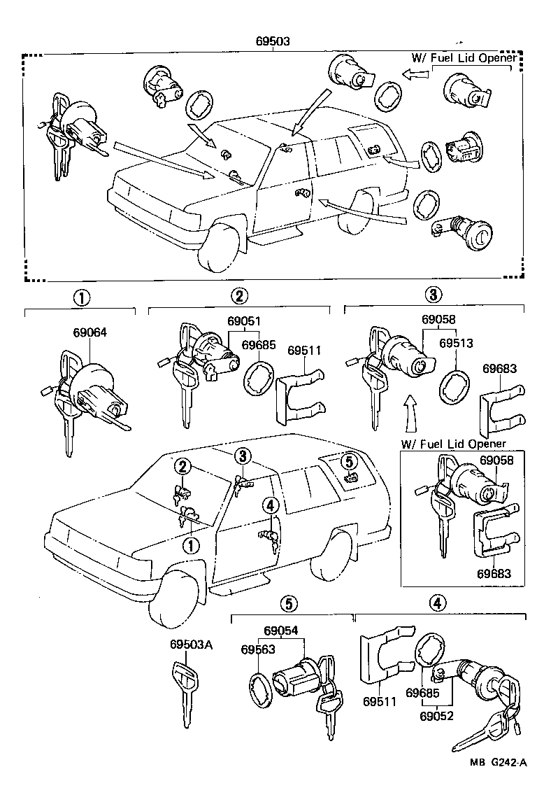 Toyota 69005-89186 CYLINDER SET, LOCK