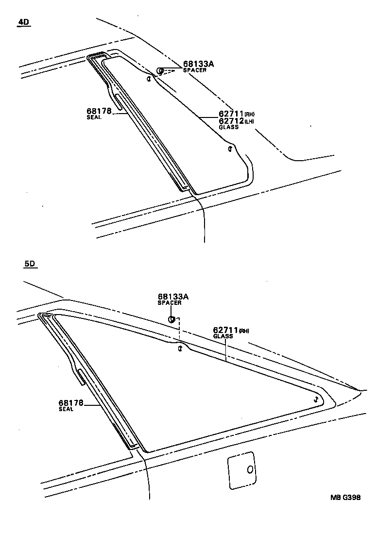 62711-32150 GLASS, QUARTER WINDOW, RH product image