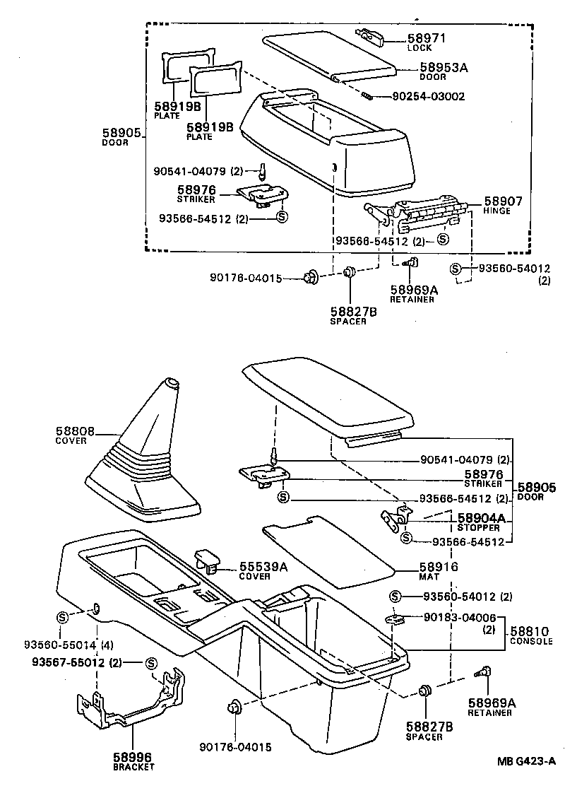 58907-32010 HINGE SUB-ASSY, CONSOLE COMPARTMENT DOOR product image