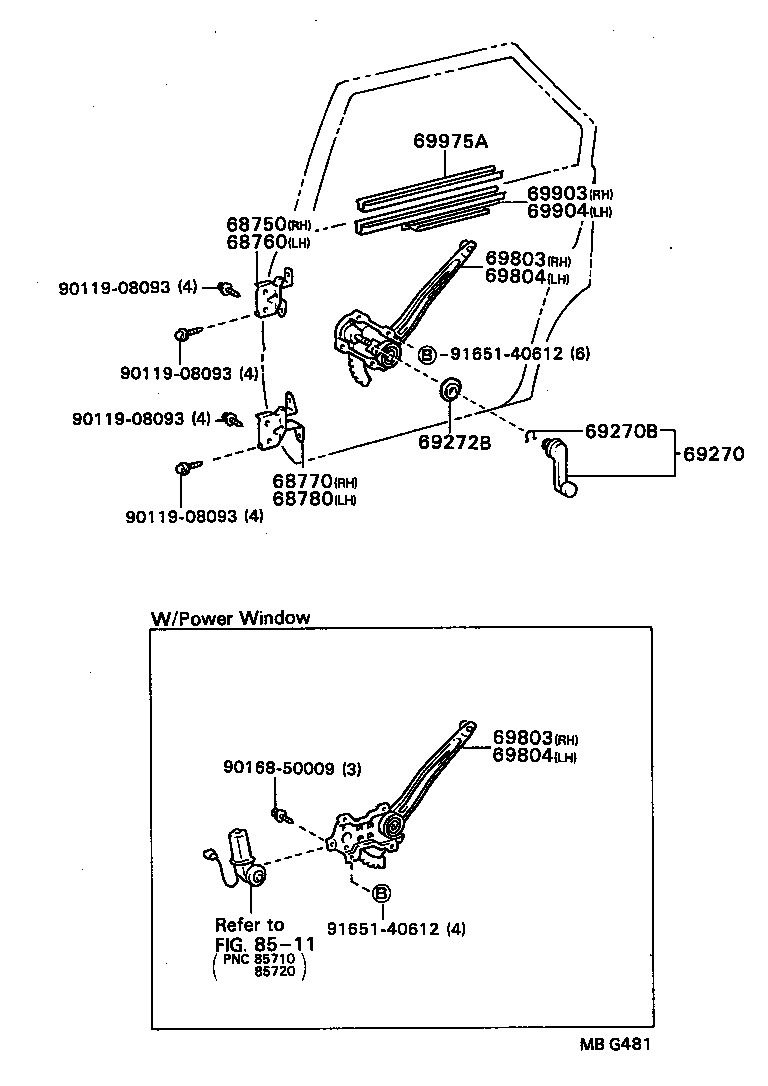 69804-20130 REGULATOR SUB-ASSY, REAR DOOR WINDOW, LH product image