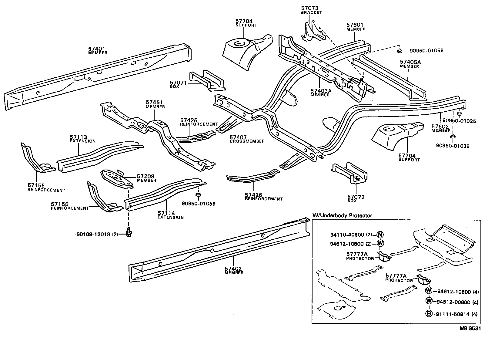 57601-16100 MEMBER SUB-ASSY, REAR FLOOR SIDE, RH product image