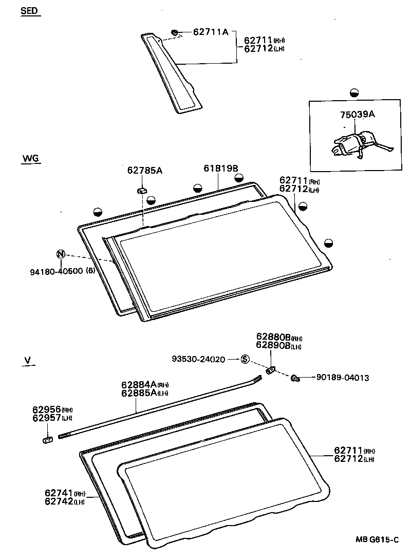 62741-23010 WEATHERSTRIP, QUARTER WINDOW, RH product image