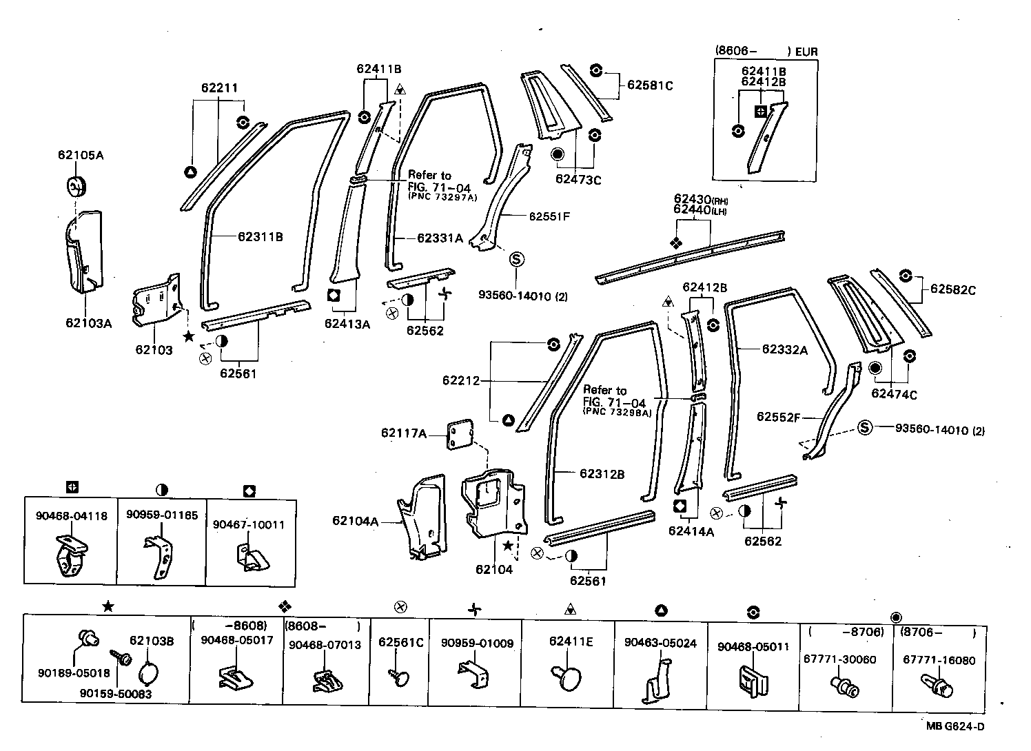 62053-22040 RETAINER SUB-ASSY, ROOF SIDE WEATHERSTRIP, REAR RH product image