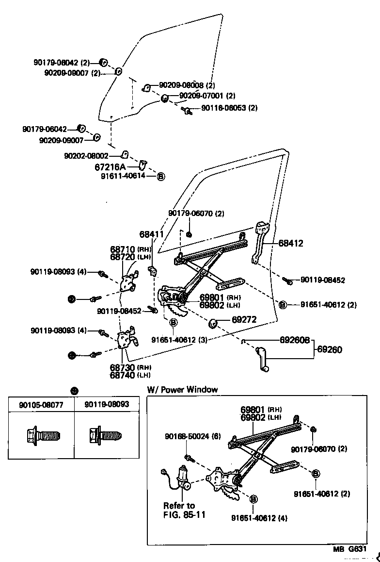 69820-22120 REGULATOR SUB-ASSY, FRONT DOOR WINDOW, LH product image