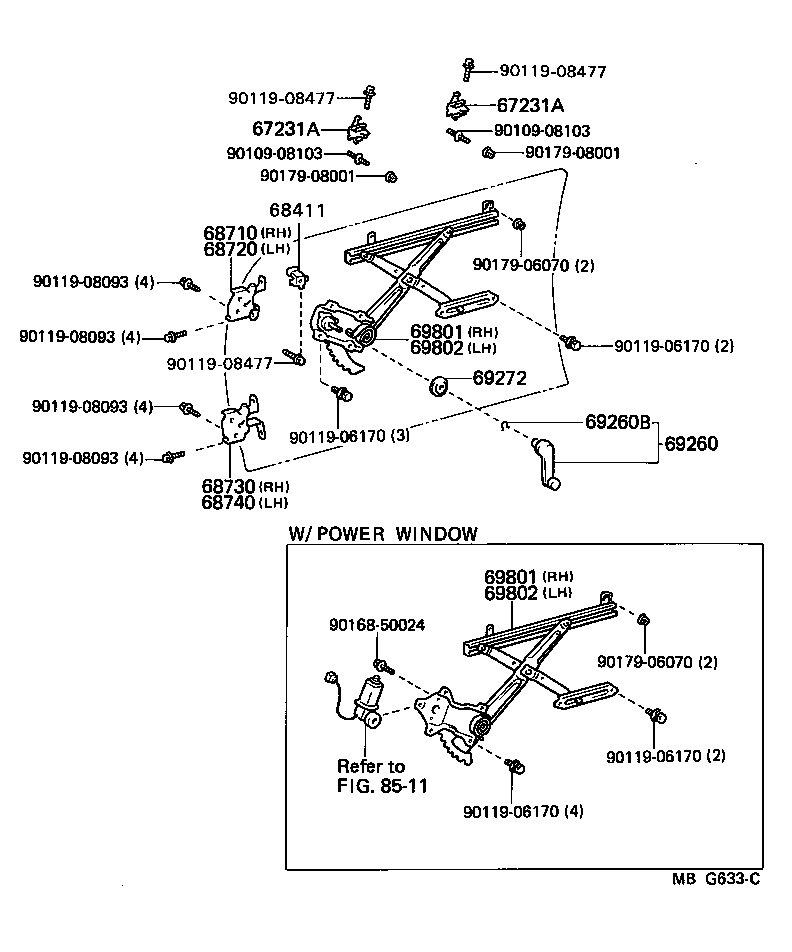 69820-22160 REGULATOR SUB-ASSY, FRONT DOOR WINDOW, LH product image
