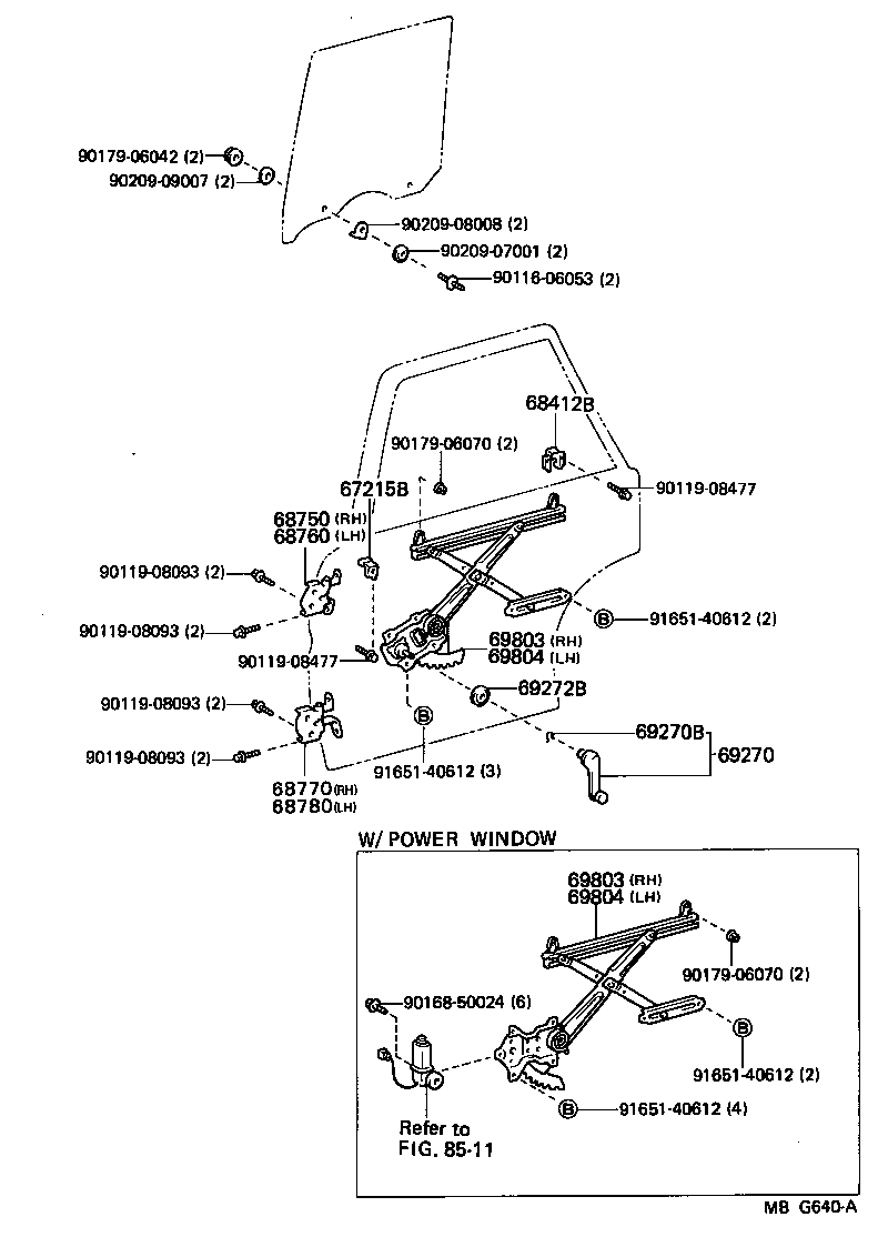 69840-22140 REGULATOR SUB-ASSY, REAR DOOR WINDOW, LH product image