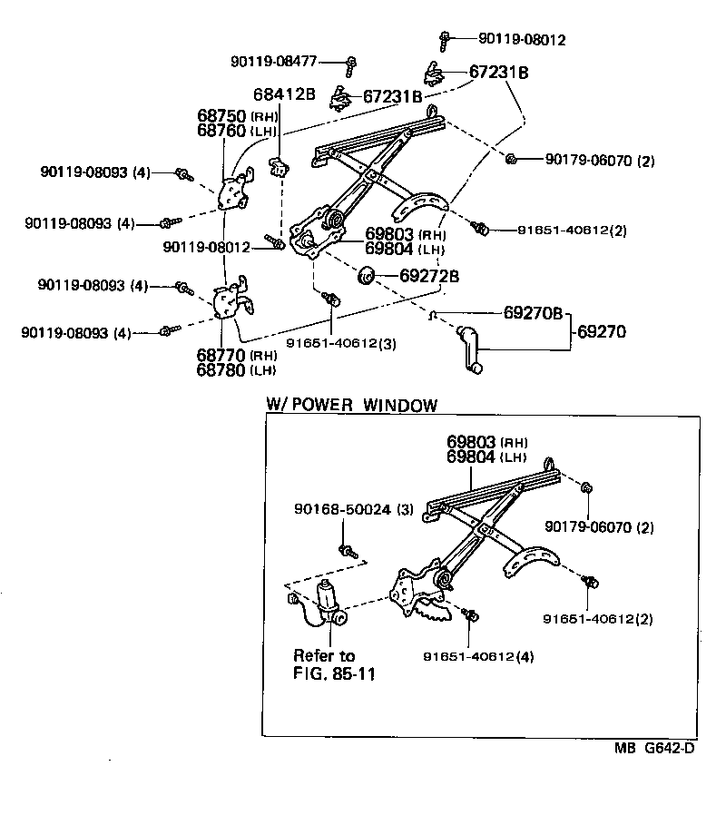 69840-22160 REGULATOR SUB-ASSY, REAR DOOR WINDOW, LH product image