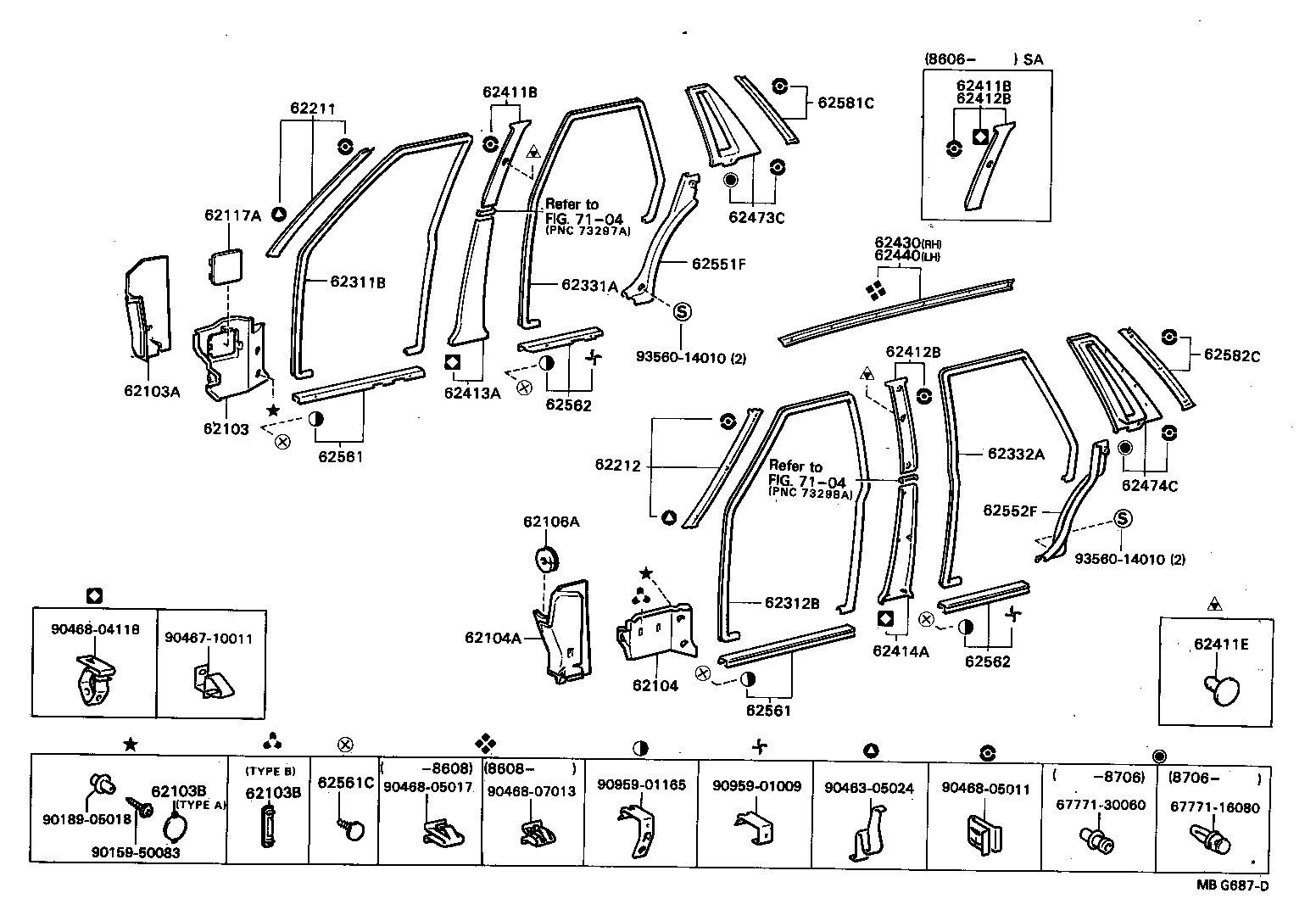 62053-22040 RETAINER SUB-ASSY, ROOF SIDE WEATHERSTRIP, REAR RH product image