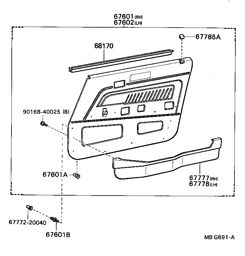 67404-22040 FRAME SUB-ASSY, FRONT DOOR, REAR LOWER LH product image