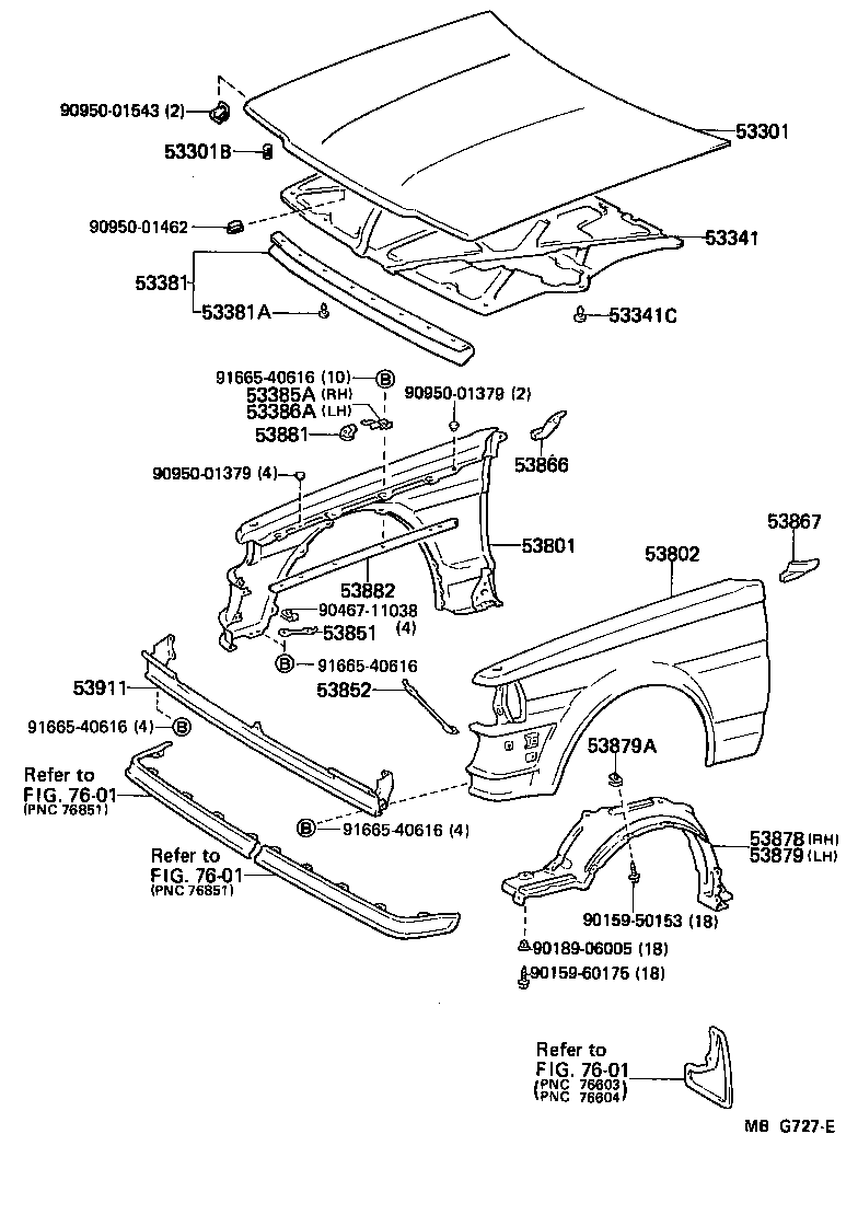 Toyota 53341-22070 SILENCER, HOOD, NO.1