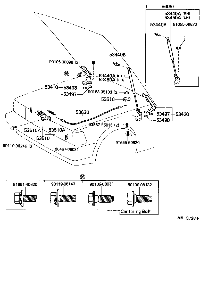 Toyota 53630-22130 CABLE ASSY, HOOD LOCK CONTROL