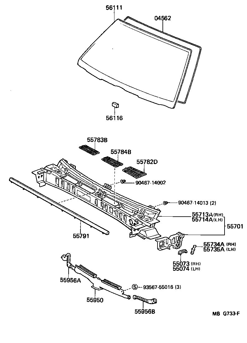 Toyota 55783-22060 LOUVER, COWL TOP VENTILATOR, CENTER NO.1