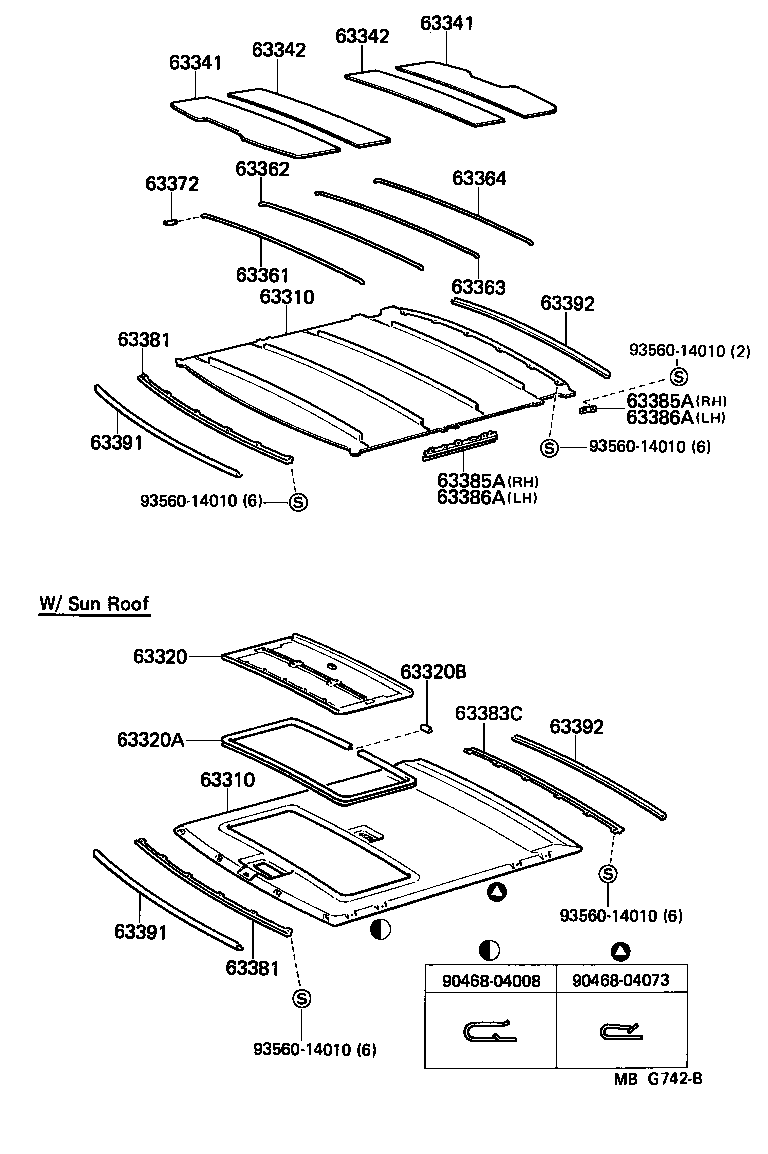Toyota 63310-22360-04 HEADLINING ASSY, ROOF