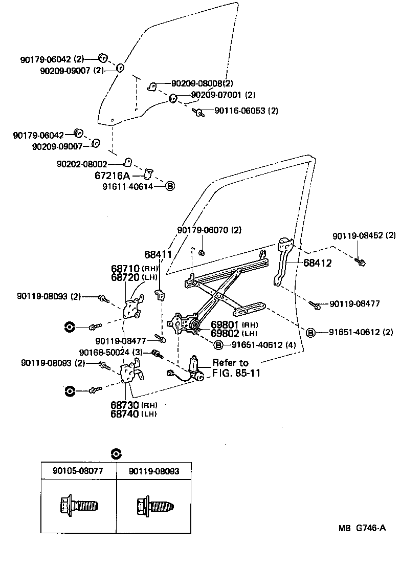 Toyota 67216-22010 STOPPER, FRONT DOOR GLASS, UPPER NO.2