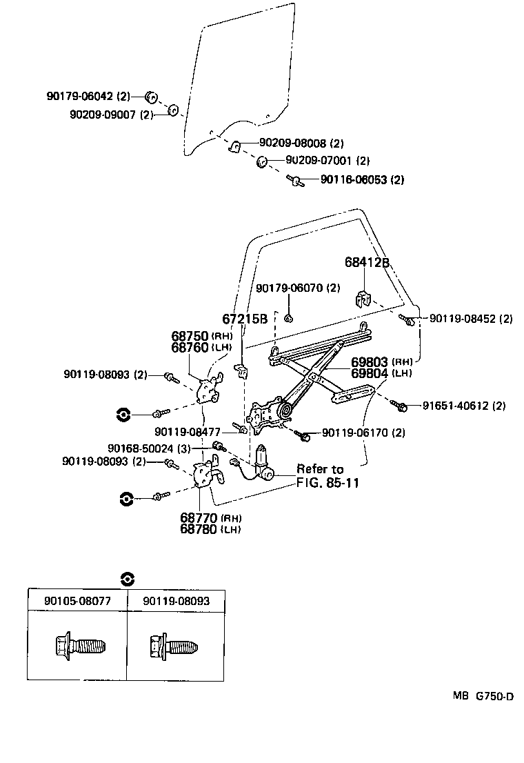 Toyota 69803-22080 REGULATOR SUB-ASSY, REAR DOOR WINDOW, RH