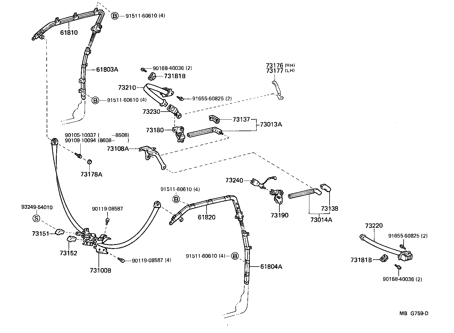 Toyota 73004-22020-15 BELT SET, REAR SEAT 3 POINT TYPE, LH