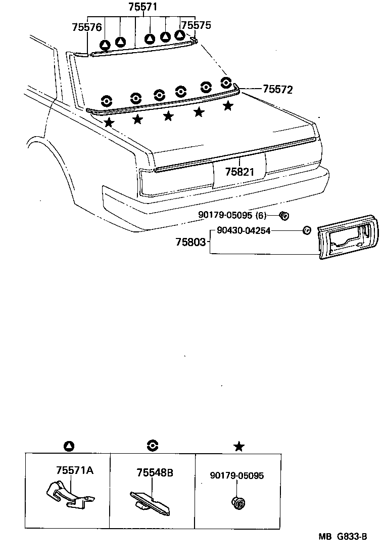 75571-22100 MOULDING, BACK WINDOW, OUTSIDE UPPER product image