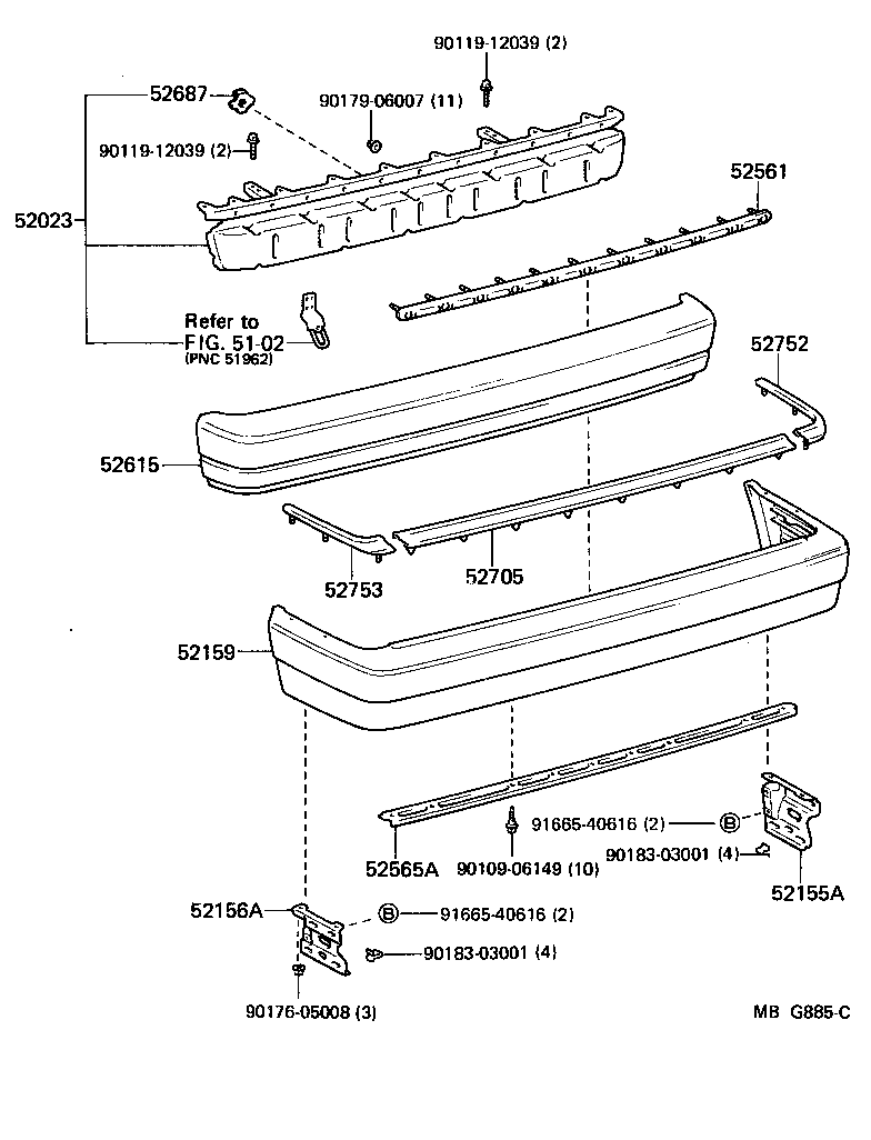 Toyota 52706-22010 MOULDING, REAR BUMPER SIDE, RH