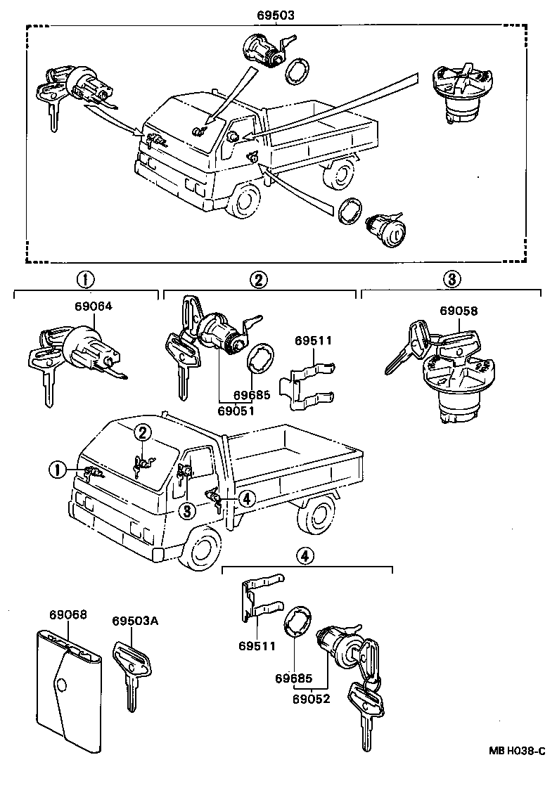 69054-92601 CYLINDER & KEY SET, REAR DOOR LOCK, LH product image